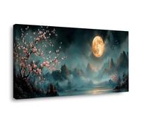 TODOAA Forest Landscape Canvas Abstract Wall Art Night Moon Tree Artwork Home Paintings & Prints Artwork- Winter Modern Decorations for Bedroom Office Kitchen(Gold 9)-60x120cm Framed