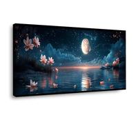 TODOAA Forest Landscape Canvas Abstract Wall Art Night Moon Tree Artwork Home Paintings & Prints Artwork- Winter Modern Decorations for Bedroom Office Kitchen(Pink 7)-50x100cm Framed