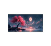 TODOAA Forest Landscape Canvas Abstract Wall Art Night Moon Tree Artwork Home Paintings & Prints Artwork- Winter Modern Decorations for Bedroom Office Kitchen(Pink 5)-60x120cm Unframed