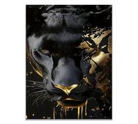 TODOAA Funny Animal Wall Art Print Poster Horror Black Gold Leopard Canvas Posters & Prints Artwork Abstract Wall Pictures for Kitchen Office Home Decoration(Black 17)-20x30cm Unframed