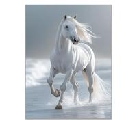 TODOAA Funny Animal Wall Art Print Poster White Horse In The Water Canvas Posters & Prints Artwork Abstract Wall Pictures for Kitchen Office Home Decoration(Gold)-60x90cm Unframed