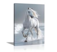 TODOAA Funny Animal Wall Art Print Poster White Horse In The Water Canvas Posters & Prints Artwork Abstract Wall Pictures for Kitchen Office Home Decoration(Gold)-60x90cm Framed