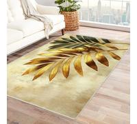 TODOAA Machine Washable Rug Gold Green Leaf Pattern Living Room Large Vintage Area Rugs, for Bedroom Soft Short Pile Non Slip Carpet Oriental Kitchen Dining Outdoor(Green 50)-150x180cm