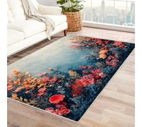 TODOAA Machine Washable Rug Retro Ocean Plants Flowers Living Room Large Vintage Area Rugs, for Bedroom Soft Short Pile Non Slip Carpet Oriental Kitchen Dining Outdoor(red)-120x150cm
