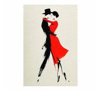 TODOAA Modern Abstract Canvas Black and White Wall Art Print Man Woman Dance Large Wall Decor Artwork Pictures for Living Room, Bedroom, Bathroom, Office(red)-60x90cm Unframed