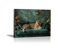 TODOAA Modern Canvas Wall Art Prints Artwork, Vintage Bathroom Leopard Canvas Posters Prints -Abstract Animals leopard -for Living Room Bedroom Bar Home Decor - 80x120cm Framed(brown)