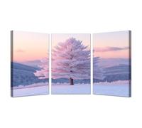 TODOAA Set of 3 Forest Landscape Canvas Abstract Wall Art Forest Animals Painting Home Paintings & Prints-Winter Modern Decorations for Bedroom Office Kitchen(Pink)-50x70cmx3 Framed