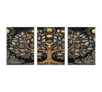 TODOAA Set of 3 Winter Nature Canvas Print Wall Art Golden Tree Of Life Artwork Forest Snow Modern Art Rustic Scenic Colorful Multicolor for Living Room, Bedroom, Office(Gold)-20x30cmx3 Unframed