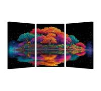TODOAA Set of 3 Winter Nature Canvas Print Wall Art Natural Tree Lake Scenery Forest Snow Modern Art Rustic Scenic Colorful Multicolor for Living Room, Bedroom, Office(Orange)-60x80cmx3 Framed