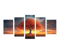 TODOAA Set of 5 Tree of Life Canvas Print Wall Art Painting Beautiful Tree Pictures Decor for Living Room Bathroom Bedroom Home Kitchen Decorations Artwork(red)-120x250cm Unframed