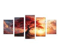 TODOAA Set of 5 Tree of Life Canvas Wall Art Decor Natural Tree Scenery Watercolor Scenery Picture Poster Paintings for Bathroom Living Room Kitchen Home Decorations(red)-75x150cm Unframed