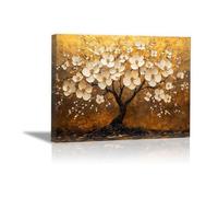 TODOAA Tree of Life Abstract Painting, Flowering tree landscape Large Canvas Wall Art Tree Picture Painting Poster, Modern Artwork for Home Office Bedroom decor - 40x60cm Framed(white)