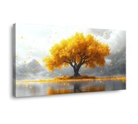 TODOAA Tree of Life Canvas Print Wall Art Painting Autumn Trees In The Lake Poster Decor for Living Room -Bathroom Bedroom Home Kitchen Decoration Artwork(Yellow)-60x120cm Framed