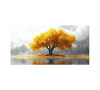 TODOAA Tree of Life Canvas Print Wall Art Painting Autumn Trees In The Lake Poster Decor for Living Room -Bathroom Bedroom Home Kitchen Decoration Artwork(Yellow)-40x80cm Unframed