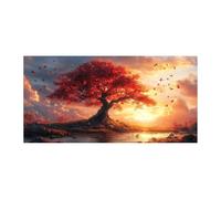 TODOAA Tree of Life Canvas Wall Art Decor Natural Tree Scenery Watercolor Scenery Picture Poster Paintings for Bathroom Living Room Kitchen Home Decorations(red)-70x140cm Unframed