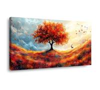 TODOAA Tree of Life Canvas Wall Art Painting Modern Tree Elk Artwork Poster Abstract Canvas Print ,Home Office Wall Decor Living Room Bedroom Decoration(red)-30x60cm Framed