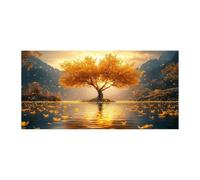 TODOAA Tree of Life Landscape Abstract Canvas Wall Art Autumn Trees In The Lake Modern Poster for Living Room Paintings scenery Canvas Prints Artwork(Golden)-50x100cm Unframed