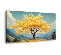 TODOAA Tree of Life Landscape Abstract Canvas Wall Art Nature Golden Tree Pictures Modern Poster for Living Room Paintings scenery Canvas Prints Artwork(Yellow)-60x120cm Framed