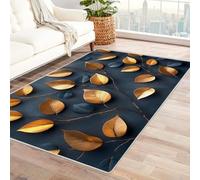 TODOAA Vintage Area Rug Gold Leaf Carpet Pattern Super Soft Large Living Room Bedroom girl Room Bedside Carpet, High Dense Pile Non Slip Thick Washable Kitchen Rugs(Gold 78)-90x150cm