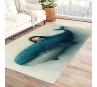 TODOAA Vintage Washable Area Rugs for Living Room Cute Girl Dolphin Pattern Large Non Slip Bedroom Rug,Traditional Print Boho Floor Carpet for girl Room Dining Room(blue)-210x300cm