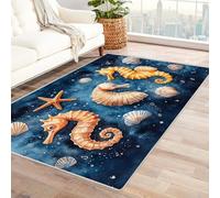 TODOAA Vintage Washable Area Rugs for Living Room Vintage Marine Animal Rug Large Non Slip Bedroom Rug,Traditional Print Boho Floor Carpet for girl Room Dining Room(blue)-90x120cm