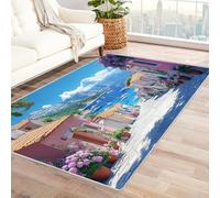 TODOAA Washable Rugs for Living Room Beach Flowers Natural Scenery Vintage Boho Backing Resistant Low-Pile Carpet Classic Traditional Rug for Bedroom, Kitchen, Hallway(purple)-150x180cm
