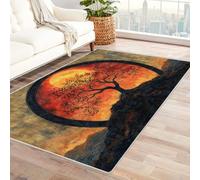 TODOAA Washable Rugs for Living Room Colorful trees by the lake Vintage Boho Backing Resistant Low-Pile Carpet Classic Traditional Rug for Bedroom, Kitchen, Hallway(Red 22)-120x150cm