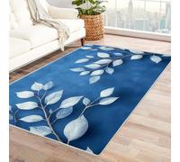 TODOAA Washable Rugs for Living Room Natural Leaves Pattern Carpet Vintage Boho Backing Resistant Low-Pile Carpet Classic Traditional Rug for Bedroom, Kitchen, Hallway(Blue 72)-150x180cm