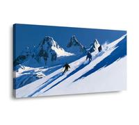TODOAA Winter Canvas Wall Art Abstract Snowy Mountain Vintage Print Paintings - Country Snow Nature Artwork for Home Living Room Bathroom Wall Decor(Blue)-30x60cm Framed