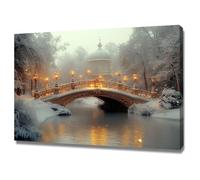 TODOAA Winter Canvas Wall Art Landscape Painting Winter Bridge Scenery Artwork Nature Snowy Wall Pictures Print -for Bedroom -Living Room -Office Home Decor(orange)-60x90cm Framed