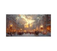 TODOAA Winter Canvas Wall Art Winter City Scenery At Night Vintage Print Paintings - Country Snow Nature Artwork for Home Living Room Bathroom Wall Decor(Orange 10)-60x120cm Unframed