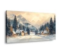 TODOAA Winter Landscape Painting Modern Wall Decor, Winter forest cabin scene Vintage Print Poster -Snow Art - Minimal Gift for Men & Women Living Room Bathroom - 20x40cm Framed(white)