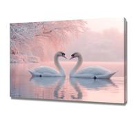 TODOAA Winter Nature Canvas Print Wall Art Nature Winter Sunset Animals Forest Snow Modern Art Rustic Scenic Colorful Multicolor for Living Room, Bedroom, Office(Pink)-20x30cm Framed