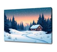 TODOAA Winter Scenes Pictures Forest winter landscape Canvas Print Wall Art Mountain Forest Landscape Nature Rustic Scenic for Living Room, Bedroom, Office(purple)-60x90cm Framed