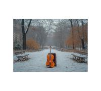 TODOAA Winter Scenes Pictures Retro Winter Guitar Landscape Canvas Print Wall Art Mountain Forest Landscape Nature Rustic Scenic for Living Room, Bedroom, Office(white)-80x120cm Unframed