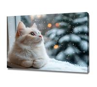 TODOAA Winter Scenes Pictures Winter cute animals poster Canvas Print Wall Art Mountain Forest Landscape Nature Rustic Scenic for Living Room, Bedroom, Office(white)-40x60cm Framed