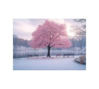 TODOAA Winter Scenes Pictures Winter lakeside trees scenery Canvas Print Wall Art Mountain Forest Landscape Nature Rustic Scenic for Living Room, Bedroom, Office(Pink)-20x30cm Unframed