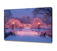 TODOAA Winter Scenes Pictures Winter night scenery Canvas Print Wall Art Mountain Forest Landscape Nature Rustic Scenic for Living Room, Bedroom, Office(purple)-80x120cm Framed