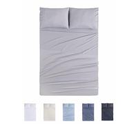 Todocama 4 Piece 4002 Fitted Sheet Set - Top Sheet - Two Pillowcases 50 x 80 cm (Bed 180 x 190/200 cm, Light Grey)