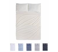 Todocama 4 Piece 4002 Fitted Sheet Set - Top Sheet - Two Pillowcases 50 x 80 cm (Bed 90 x 190/200 cm, Beige)