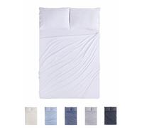 Todocama 4 Piece 4002 Fitted Sheet Set - Top Sheet - Two Pillowcases 50 x 80 cm (Bed 90 x 190/200 cm, White)