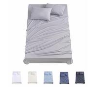 Todocama 4-Piece Bed Sheet Set - 3001 - Fitted Sheet - Top Sheet - Two Pillowcases 50 x 80 cm (Bed 180 x 190/200 cm, Light Grey)