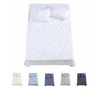 Todocama 4-Piece Bed Sheet Set - 3001 - Fitted Sheet - Top Sheet - Two Pillowcases 50 x 80 cm (Bed 180 x 190/200 cm, White)