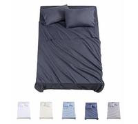 Todocama 4-Piece Bedding Set - 3001 - Fitted Sheet - Top Sheet - Two Pillowcases 50 x 80 cm (Bed 150 x 190/200 cm, Dark Grey)
