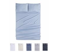 Todocama 4-Piece Bedding Set, 4002, Fitted Sheet, Flat Sheet, 2 Pillowcases 50 x 80 cm (Bed 180 x 190/200 cm, Light Blue)