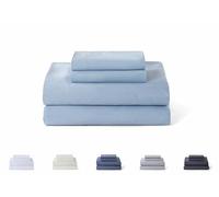 Todocama - 4-Piece Bedding Set - 5003 - Fitted Sheet - Top Sheet - Two Pillowcases 50 x 80 cm (Bed 200 x 190/200 cm, Light Blue)