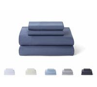 Todocama - 4-Piece Bedding Set - 5003 - Fitted Sheet - Top Sheet - Two Pillowcases 50 x 80 cm (Bed 90 x 190/200 cm, Greyish Blue)