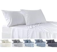 Todocama 4-Piece Bedding Set - Fitted Sheet - Top Sheet - Two Pillowcases 50 x 80 cm (Bed 135-135 x 190/200 cm, White)