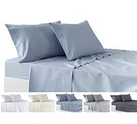 Todocama 4-Piece Bedding Set - Fitted Sheet - Top Sheet - Two Pillowcases 50 x 80 cm (Bed 150-150 x 190/200 cm, Light Blue)