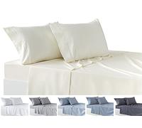 Todocama 4-Piece Bedding Set - Fitted Sheet - Top Sheet - Two Pillowcases 50 x 80 cm (Bed 180-180 x 190/200 cm, Beige)